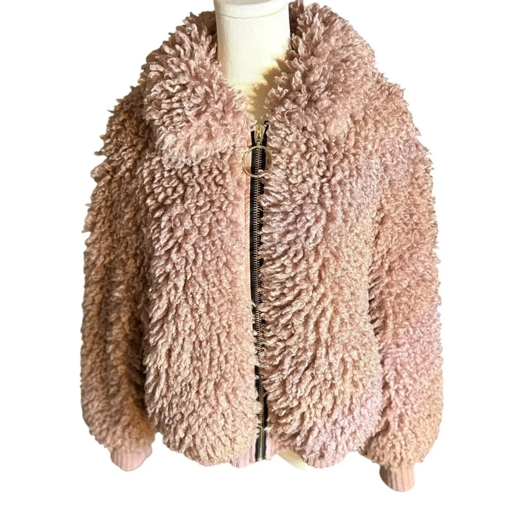 Zara TRF Pink Faux Shearling Teddy Bomber Jacket Sz S - Picture 3 of 6